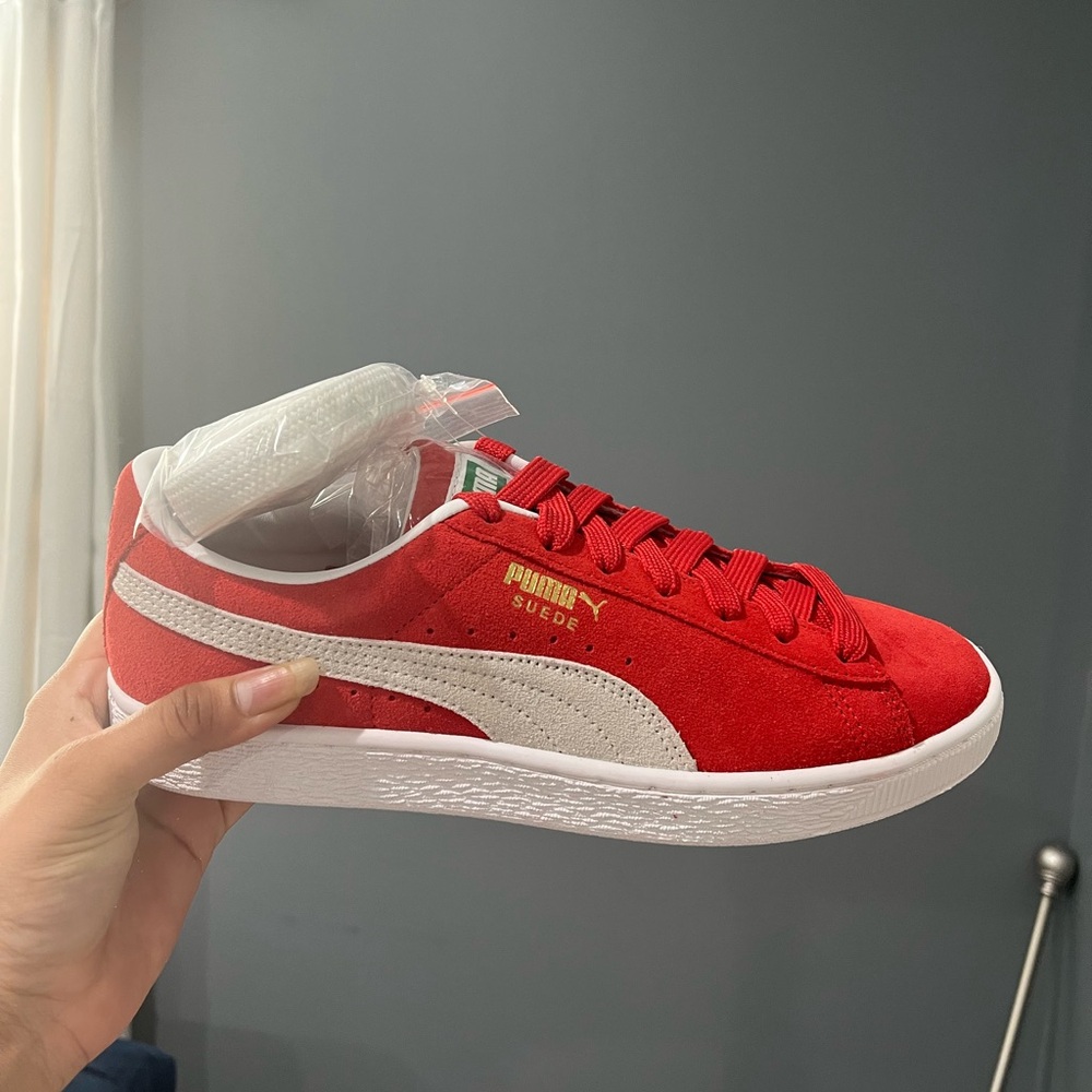 Puma Red and White Suede Sneakers